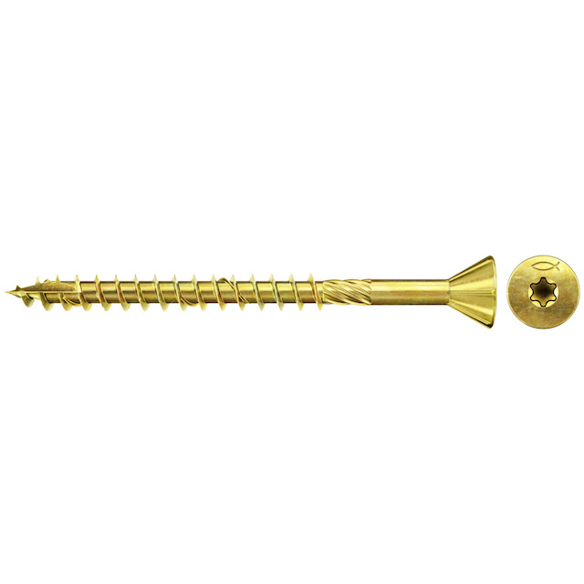 Fischer vrut do desek MDF 4.5 x 50 žlutě pozinkovaný s část.m závitem a zapuštěnou hlavou s drážkou Torx